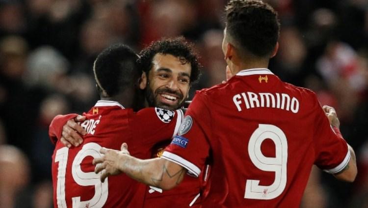 Trio andalan Liverpool: Roberto Firmino, Sadio Mane, dan Mohamed Salah. Copyright: REUTERS