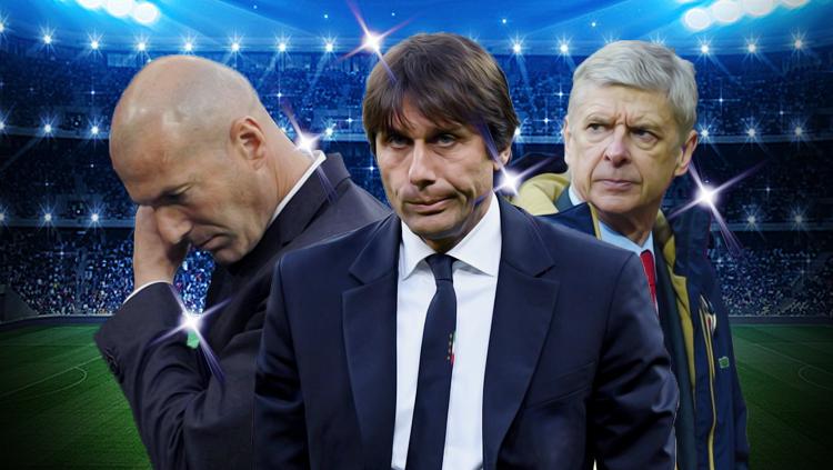 Kiri-kanan: Zinedine Zidane, Antonio Conte, Arsene Wenger.