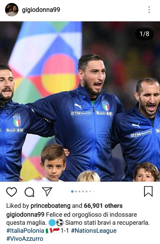 Gianluigi Donnarumma yang salah memasang bendera Polandia yang terbalik, menjadi bendera Indonesia. Copyright: instagram.com/gigiodonna99