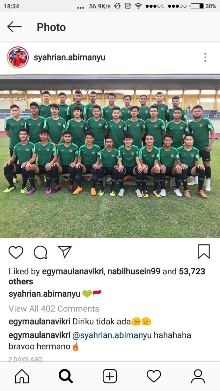 Egy Maulana Vikri tampak rindu dengan Timnas U-19. Copyright: instagram.com/syahrian.abimanyu