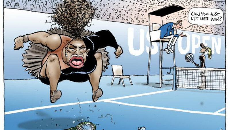 Aksi protes Serena Williams dijadikan kartun. Copyright: Twitter Marc Knights