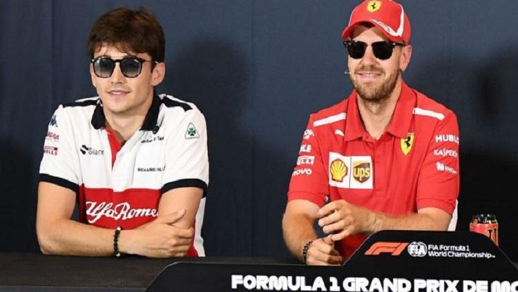 Charles Leclerc (kiri) akan menjadi mitra Sebastian Vettel (kanan) di Ferrari - INDOSPORT
