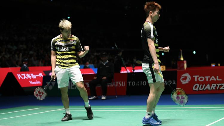 Kevin Sanjaya/Marcus Gideon di Japan Open 2018.