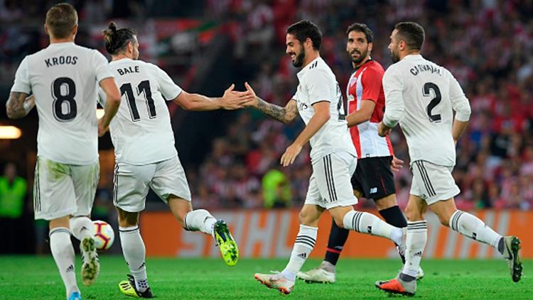 Isco berselebrasi usai mencetak gol ke gawang Athletic Bilbao. Copyright: Getty Images/Juan Manuel Serrano Arce