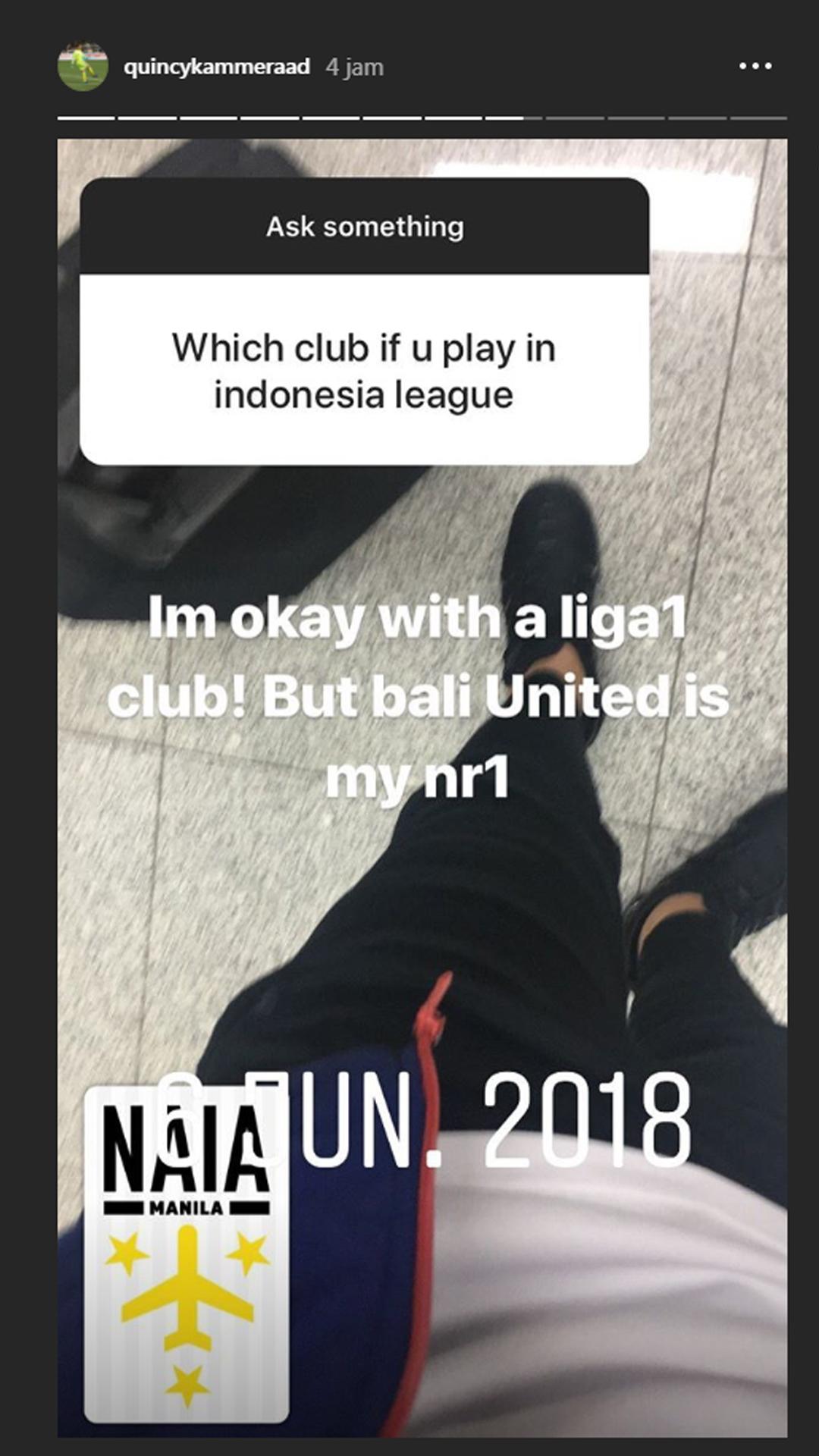 Kiper muda Filipina, Quincy Kameraad tak ragu menyebut Bali United sebagai pilihan nomor satu. Copyright: Instagram/quincykammeraad