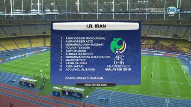 Susunan Pemain Iran vs Timnas Indonesia U-16. Copyright: Twitter.com/FSAsiaLive