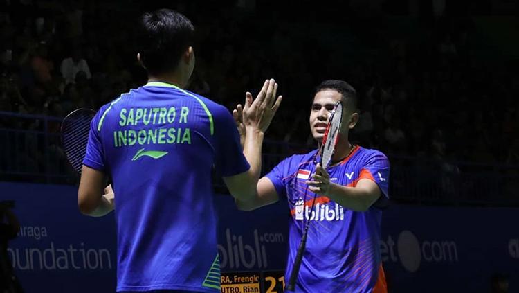 Pasangan ganda putra, Frengky Wijaya Putra/Rian Agung Saputro sukses merebut tiket semifinal Bangka Belitung Indonesia Masters 2018. - INDOSPORT