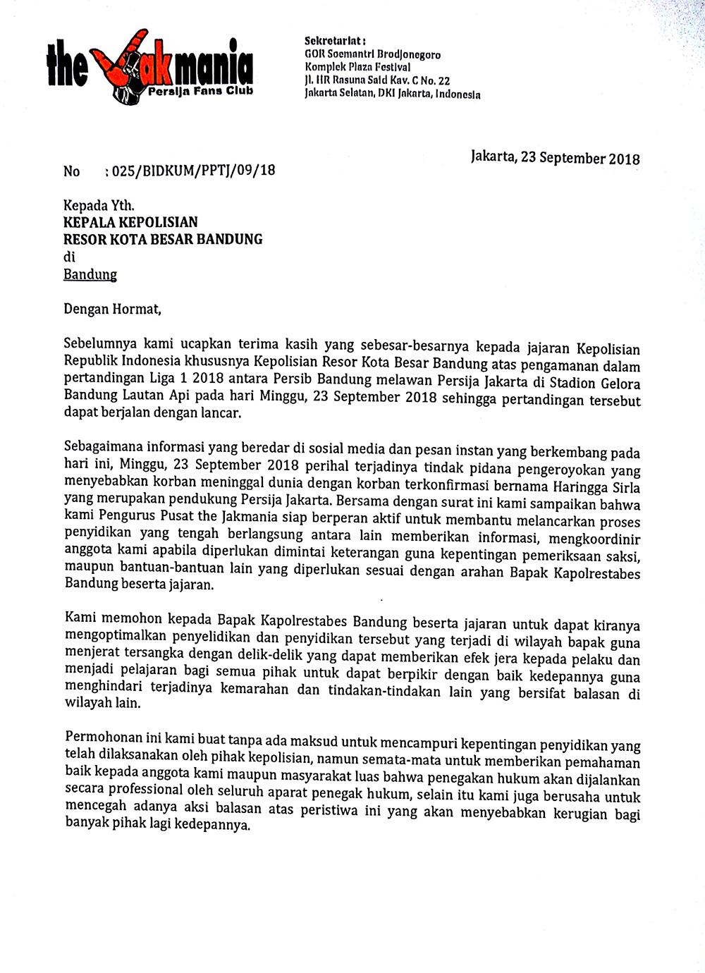 Surat Kepala Kepolisian Resor Kota Besar Bandung Copyright: Rilis