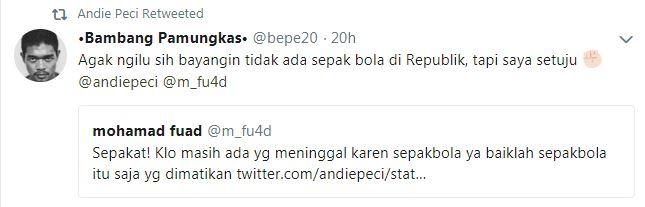 Andie Peci dan Bambang Pamungkas saling dukung di Twitter untuk hentikan sepak bola Indonesia. Copyright: twitter.com/AndiePeci