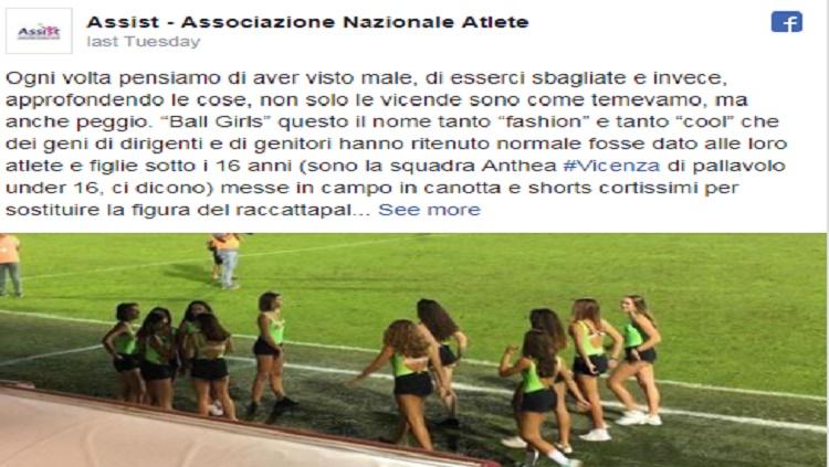 Asisst memprotes keras tindakan klub Vicenza Virtus yang menjadikan gadis dibawah umur sebagai ballboy Copyright: Facebook/Asisst