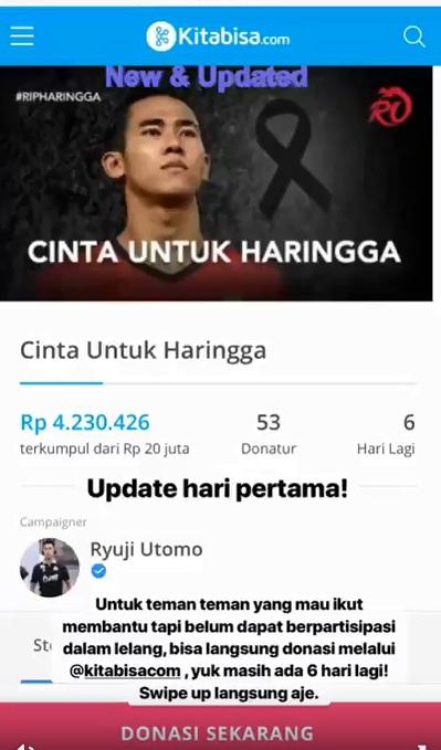 Ajakan Ryuji Utomo untuk berdonasi bagi Jakmania yang menjadi korban pengroyokan oknum Bobotoh di Stadion GBLA. Copyright: Instagram@ryujiutomo