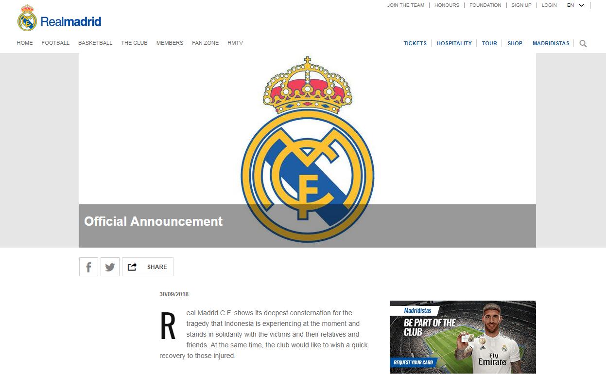 Website Real Madrid. Copyright: Real Madrid