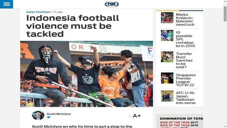 Fox Sport Asia soroti kekerasan sepak bola Indonesia Copyright: Fox Sport Asia