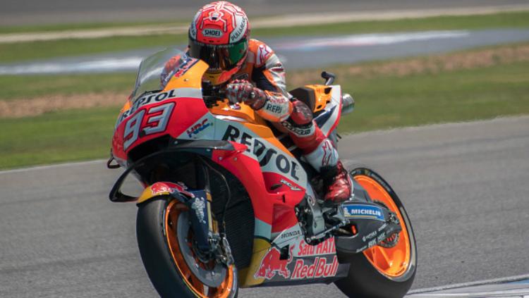 Aksi Marc Marquez di MotoGP Thailand 2018. Copyright: INDOSPORT