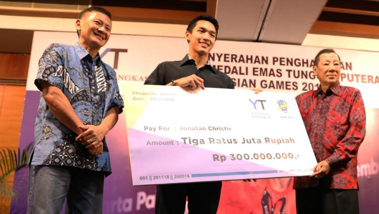 Jonatan Christie mendapat kucuran bonus Asian Games 2018 dari PB Tangkas.