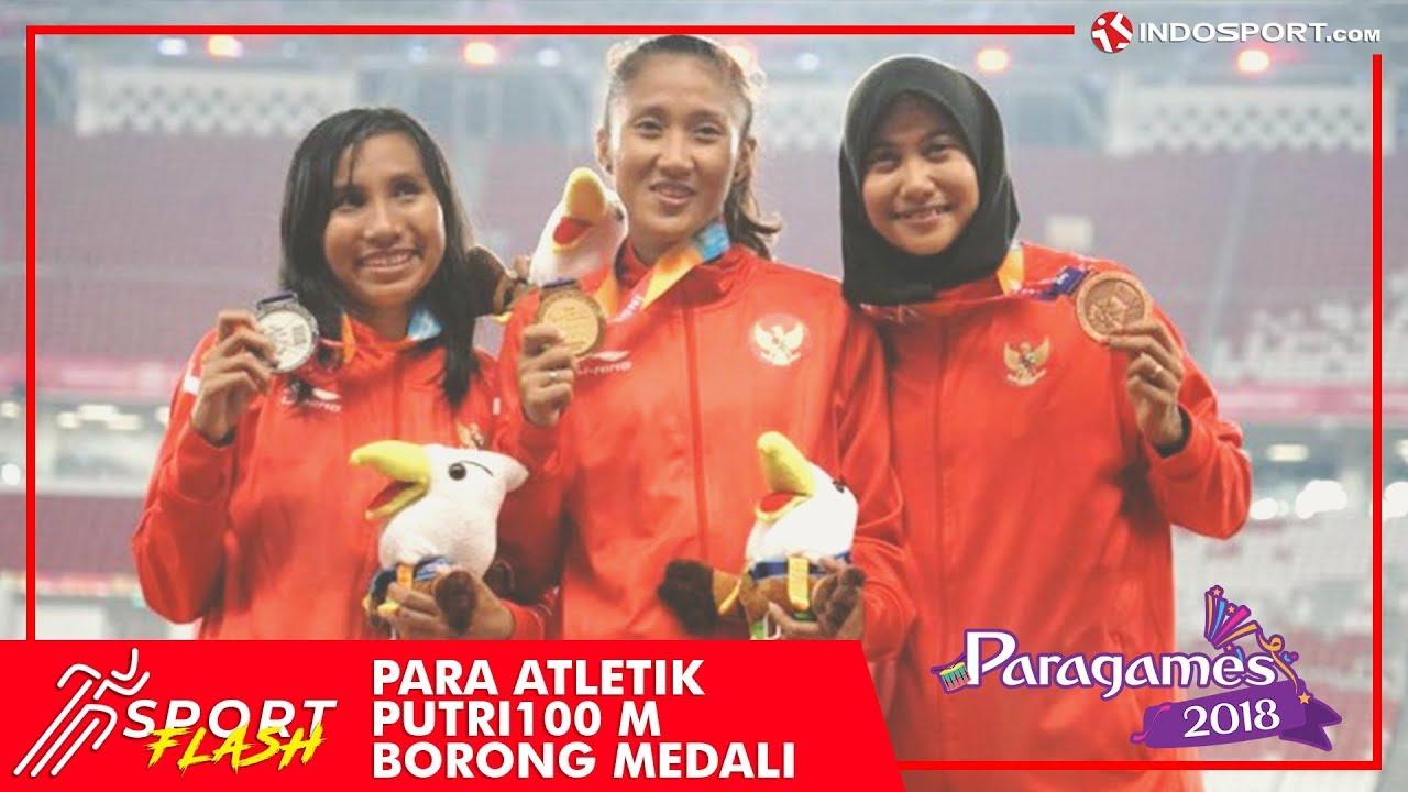 Aulia Putri, Putri Ni Made Arianti, dan Endang Sari Sitorus meraih emas, perak, dan perunggu pada Asian Para Games 2018 nomor lari 100 meter putri. - INDOSPORT