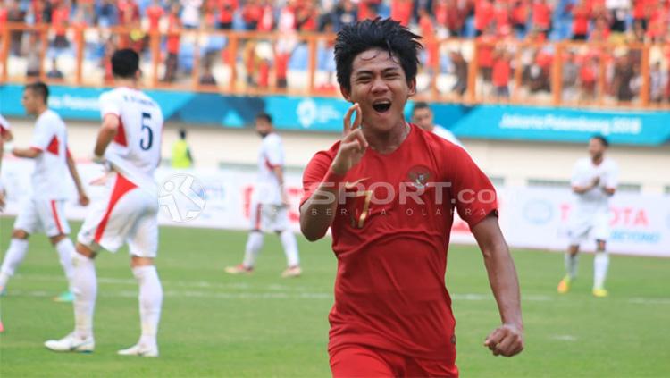 Selebrasi pemain Timnas Indonesia U-19, Firza Andika usai menjebol gawang Timnas Yordania U-19.