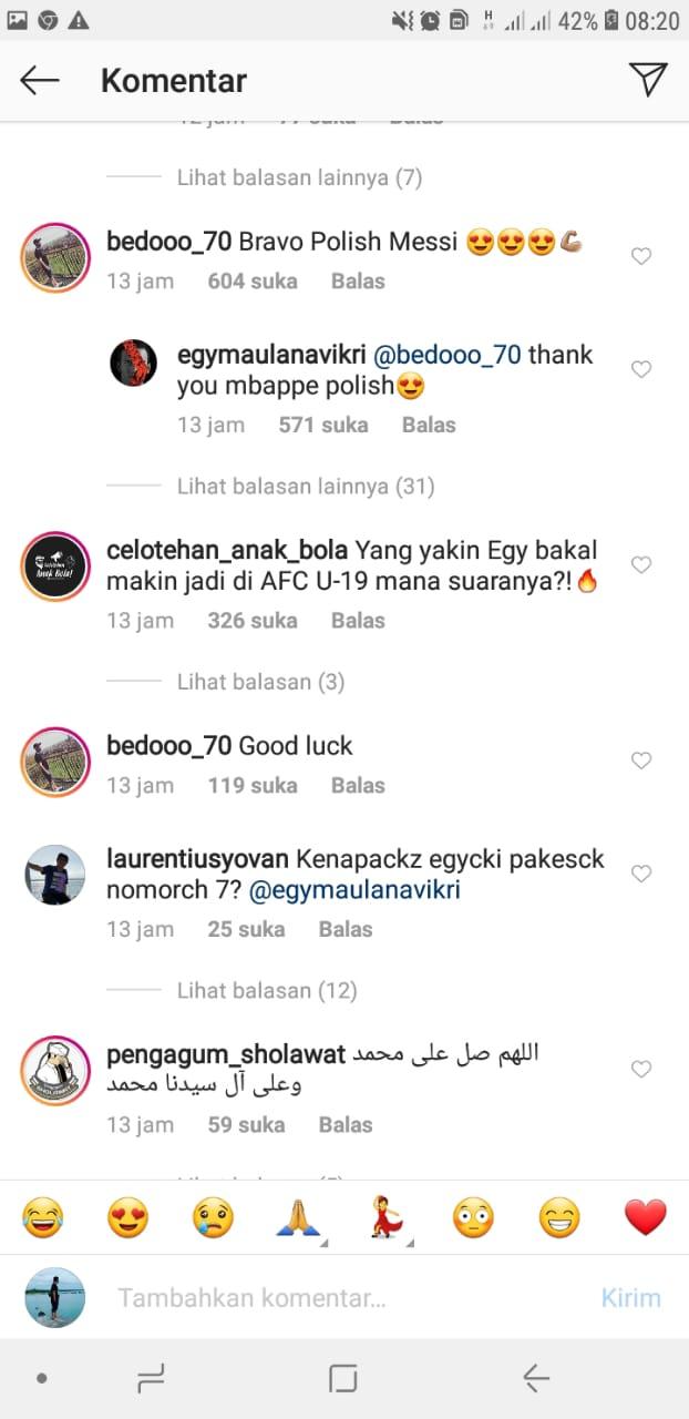 Komentar pujian ke Egy Maulana dari Przemyslaw Macierzynski. Copyright: instagram/egy maulana