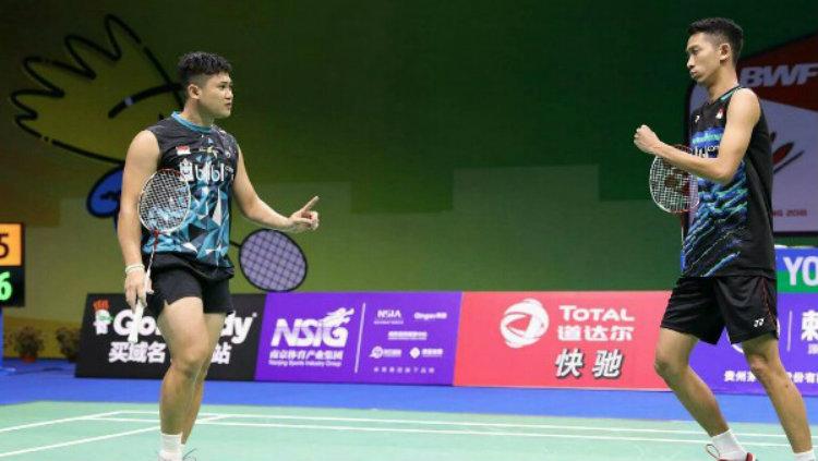 Wahyu Nayaka/Ade Yusuf di kejuaraan Dutch Open Super 100 2018. Copyright: PBSI