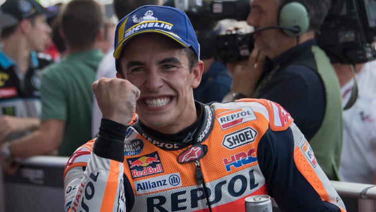 Marc Marquez usai memastikan kemenangan di MotoGP Thailand 2018.