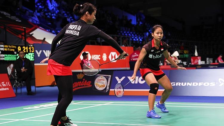 Rizki Amelia Pradipta/Ni Ketut Mahadewi Istarani di ajang Denmark Open 2018.