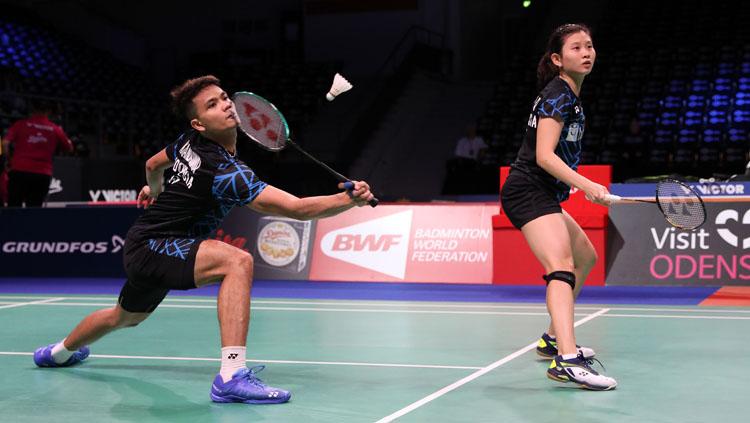 Ricky Karanda Suwardi/Debby Susanto saat berjibaku di Denmark Open 2018. Copyright: PBSI