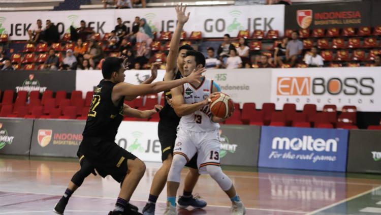 Pelita Jaya saat pertandingan grup pramusim IBL 2018, menang atas Garuda Bandung