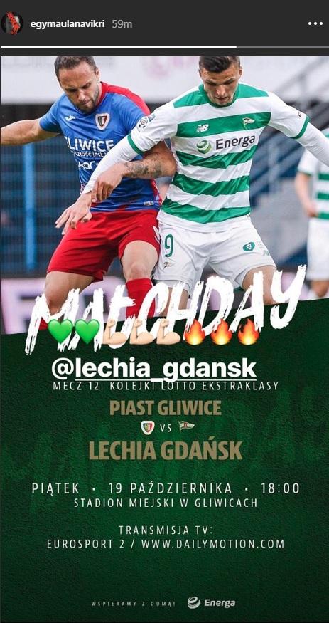 Instastory Egy Maulana Vikri sebagai bentuk dukungan bagi Lechia Gdansk di Ekstraklasa. Copyright: Instagram/@egymaulanavikri