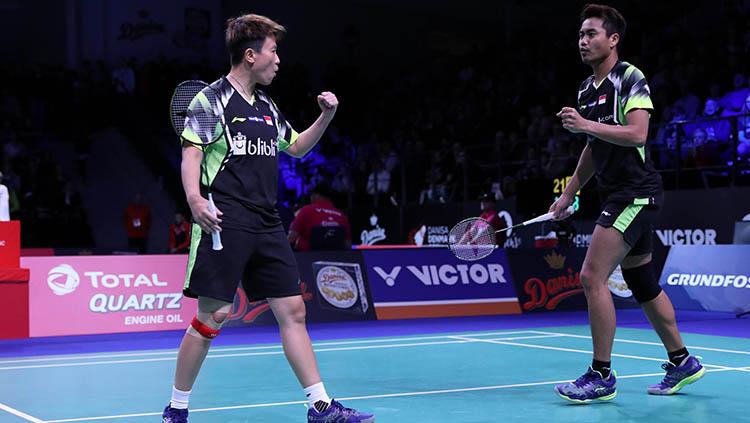 Tontowi Ahmad/Liliyana Natsir di ajang Denmark Open 2018.