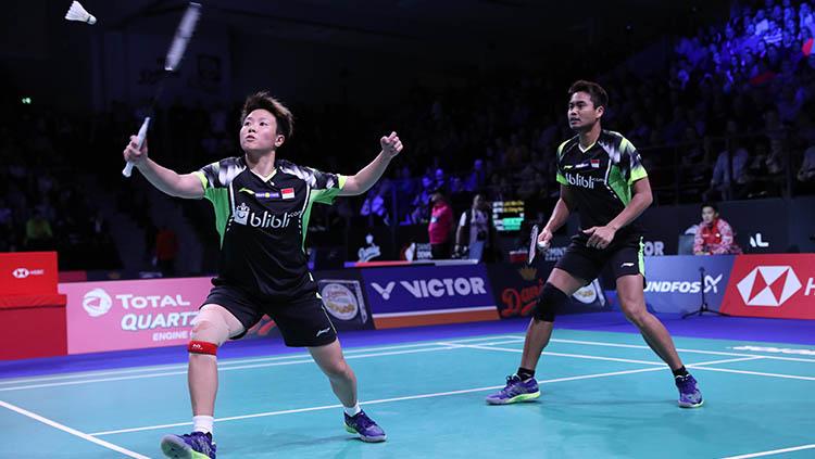 Tontowi Ahmad/Liliyana Natsir di ajang Denmark Open 2018.