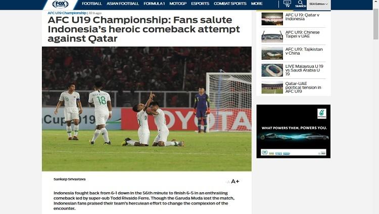 Media asing soroti reaksi fans terkait kekalahan Indonesia U-19 atas Qatar U-19 Copyright: Fox Sport Asia