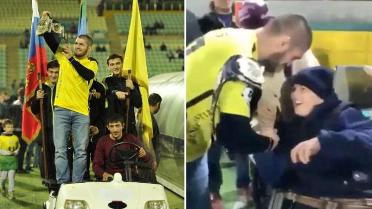 Khabib Nurmagomedov menjadi tamu kehormatan disebuah laga Liga Rusia.