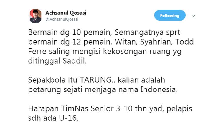 Presiden Madura United, Achsanul Qosasi komentari Timnas U-19 Copyright: Twitter@AchsanulQosasi