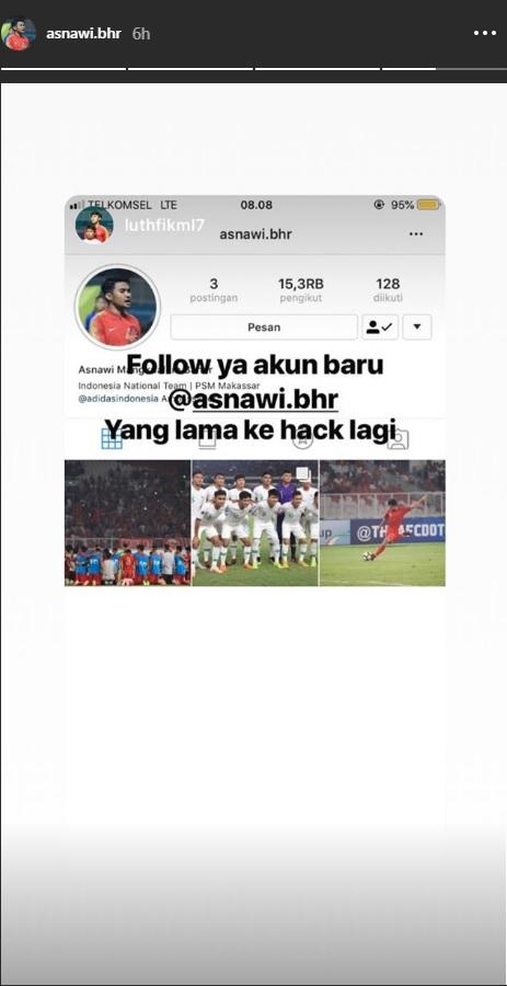 Asnawi Mangkualam promosi Instagram baru usai akun lamanya kembali diretas. Copyright: Instagram/@asnawi.bhr