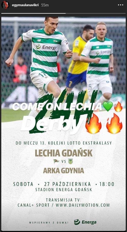 Unggahan instastory Egy Maulana Vikri tentang klubnya Lechia Gdansk Copyright: Instagram