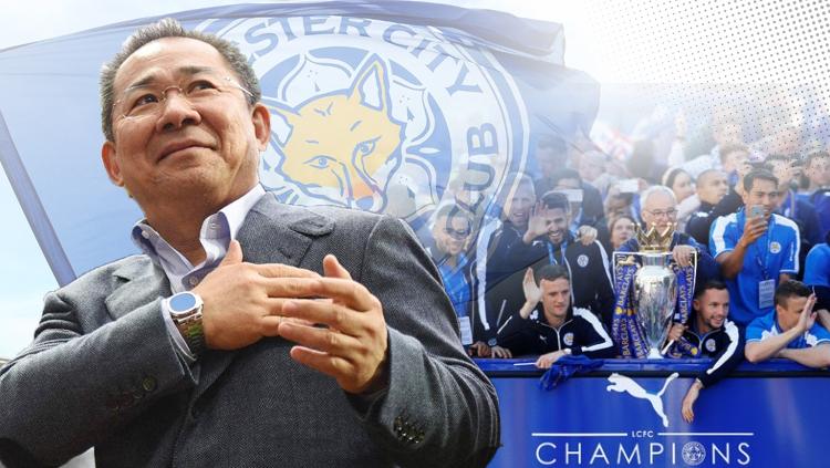 Vichai Srivaddhanaprabha dan Leicester City saat merayakan juara Liga Inggris 2015/16. Copyright: INDOSPORT