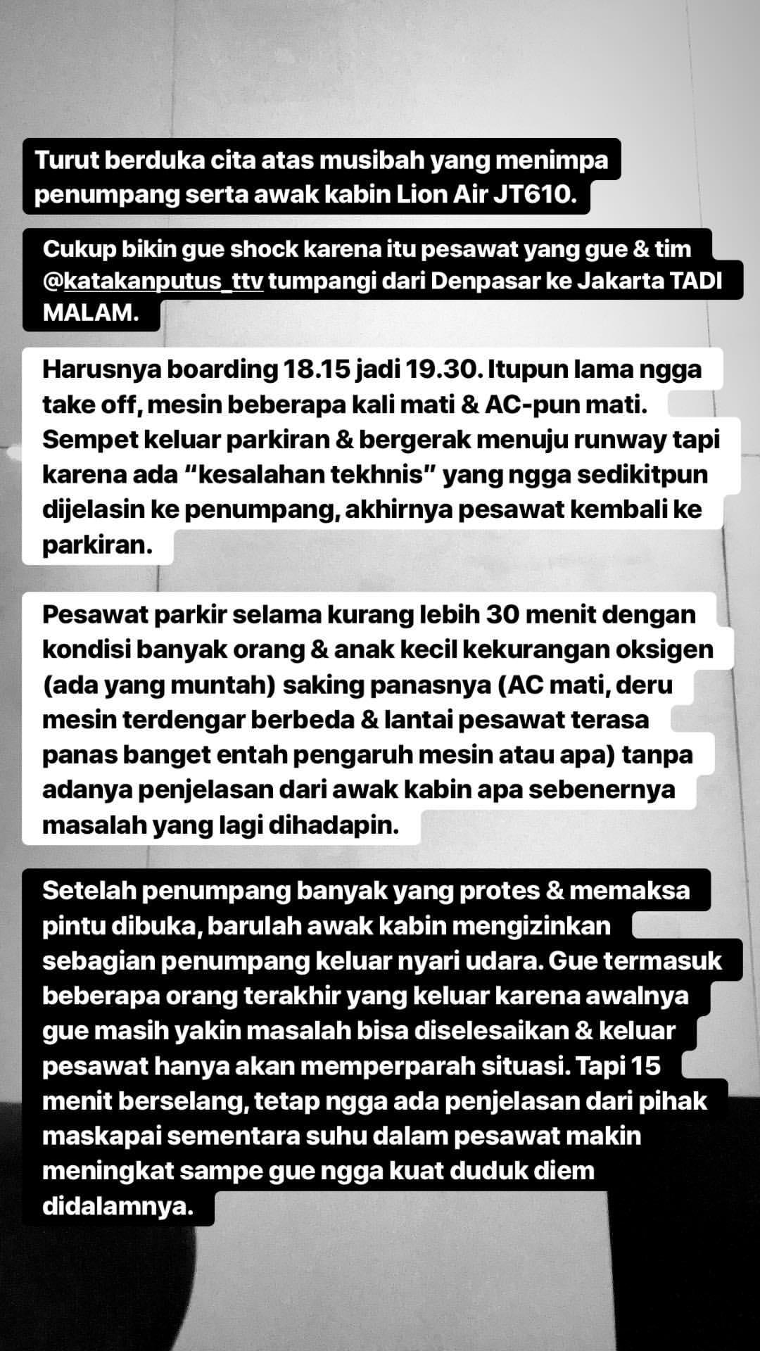 Conchita Caroline membagikan pengalamannya saat menumpangi pesawat Lion Air. Copyright: Instagram.com/conchizzlin