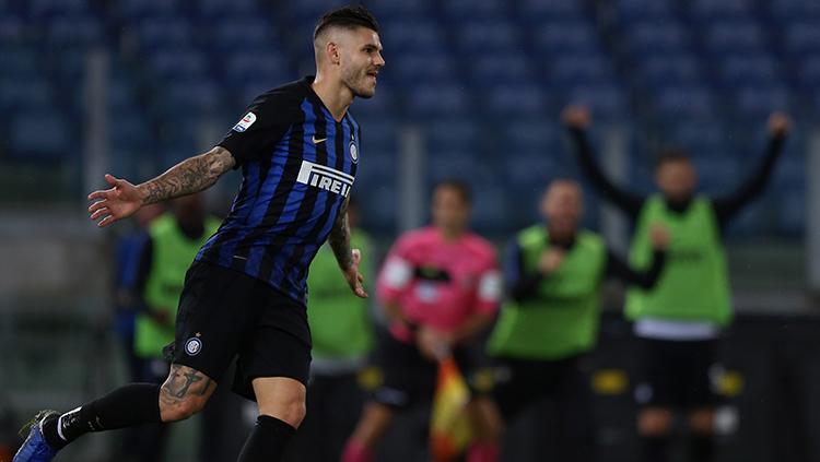 Mauro Icardi berselebrasi usai mencetak gol untuk Inter Milan.