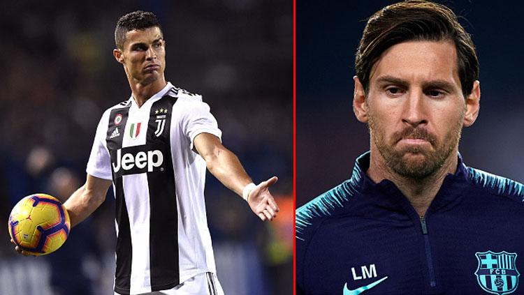 Cristiano Ronaldo (kiri) pemain megabintang Juventus dan Lionel Messi, pemain megabintang Barcelona.