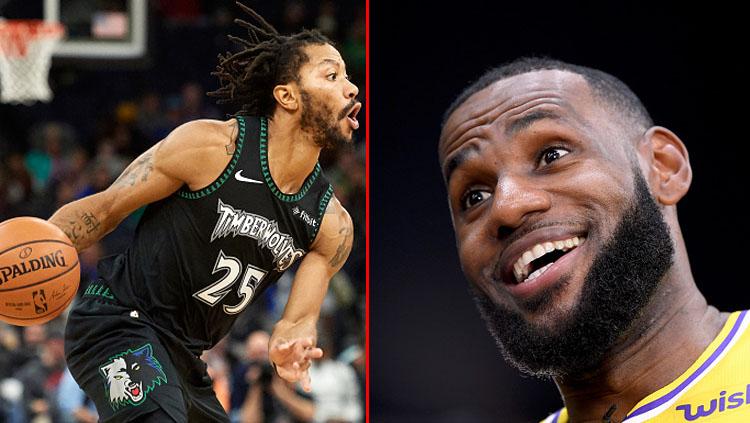 Bintang basket Minnesota Timberwolves, Derrick Rose dan LeBron James, pemain megabintang LA Lakers.