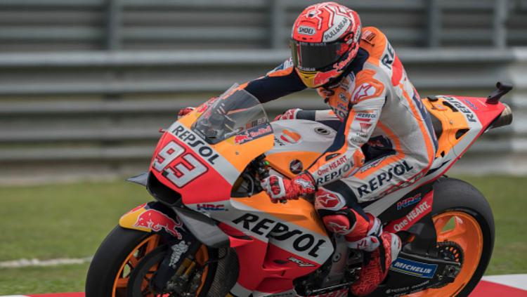 Marc Marquez dalam sesi latihan bebas MotoGP Malaysia 2018.