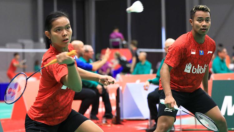 Pasangan ganda campuran nasional, Rehan Naufal Kusharjanto/Siti Fadia Silva Ramadhanti dalam aksinya di ajang BWF World Junior Championships 2018