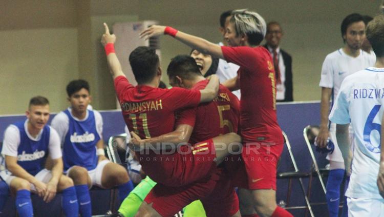 Aksi selebrasi pemain Timnas Futsal Indonesia