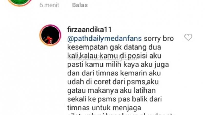 Firza Andika soal dirinya yang tidak perkuat PSMS Medan. Copyright: Istimewa