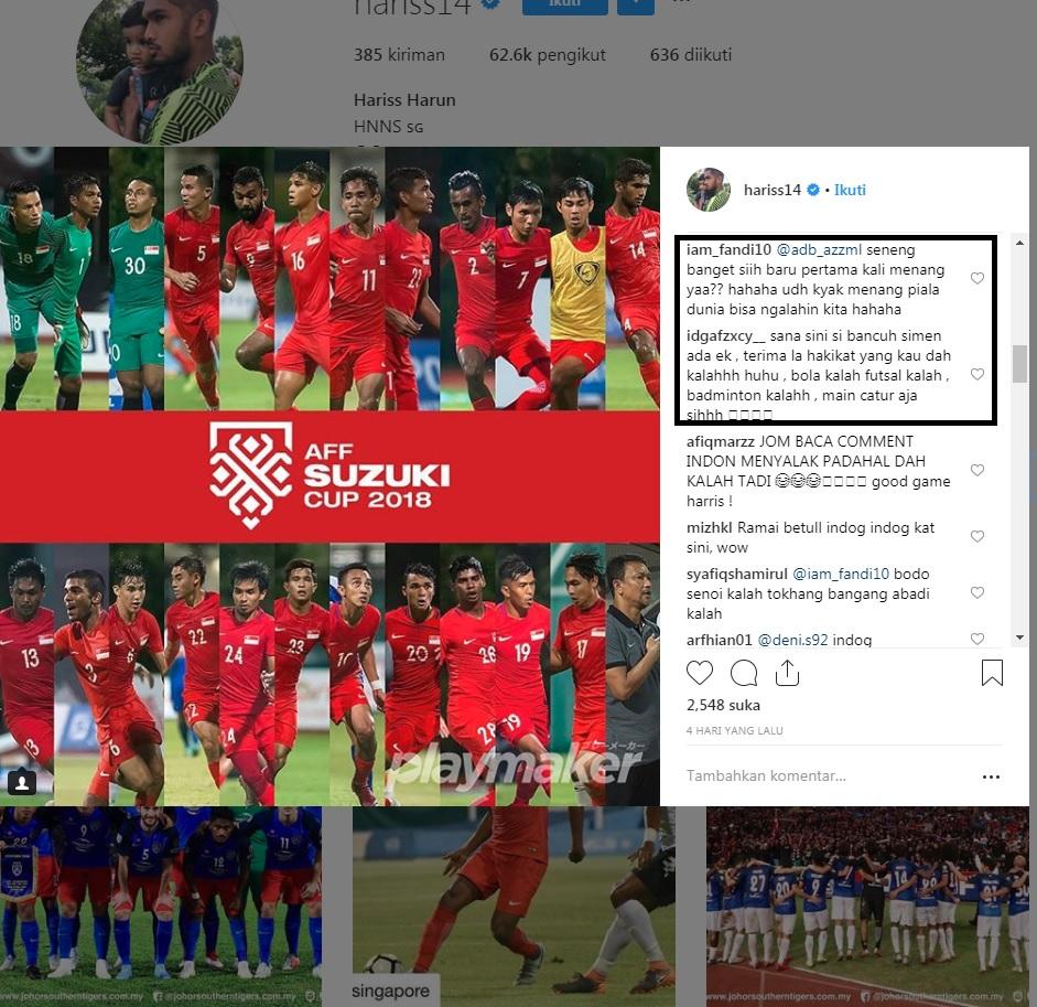 Perang komentar di salah satu akun pemain Singapura Copyright: Instagram