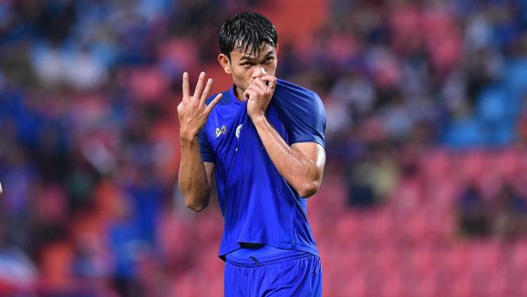 Adisak Kraisorn, pemain Timnas Thailand yang membobol gawang Timor Leste 6 kali di Piala AFF 2018. Copyright: Fox Sport