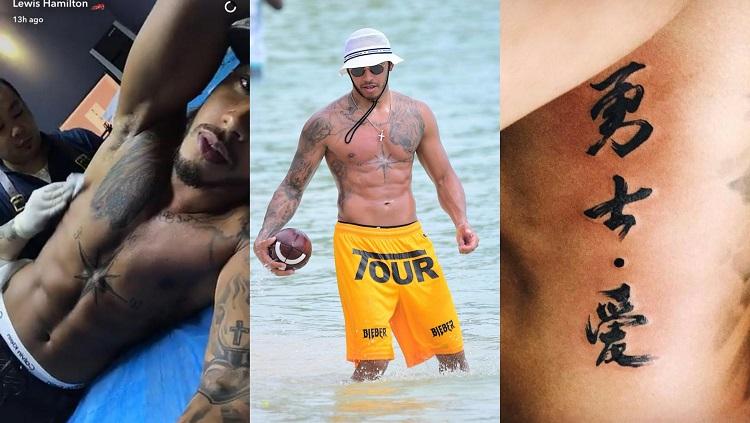 Lewis Hamilton memiliki beberapa tatto Copyright: The Sun