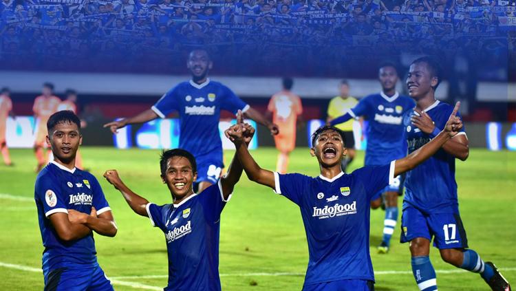 Aksi selebrasi pemain Persib Bandung U-19 setelah Ilham Qolba mencetak gol ke gawang Persija.
