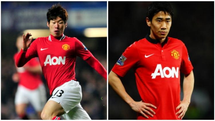 Park Ji-sung dan Shinji Kagawa ketika masih bermain di Manchester United. Copyright: Getty Images