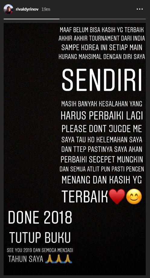 Ungkapan hati Rinov Rivaldy. Copyright: Instagram